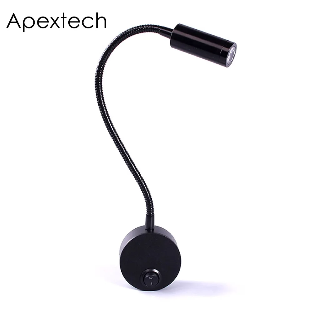 Apextech гибкий 3 Вт светодиодный прикроватный настенный светильник для чтения, алюминиевый настенный светильник для детского кабинета с выключателем, ночник для спальни, AC85-265V