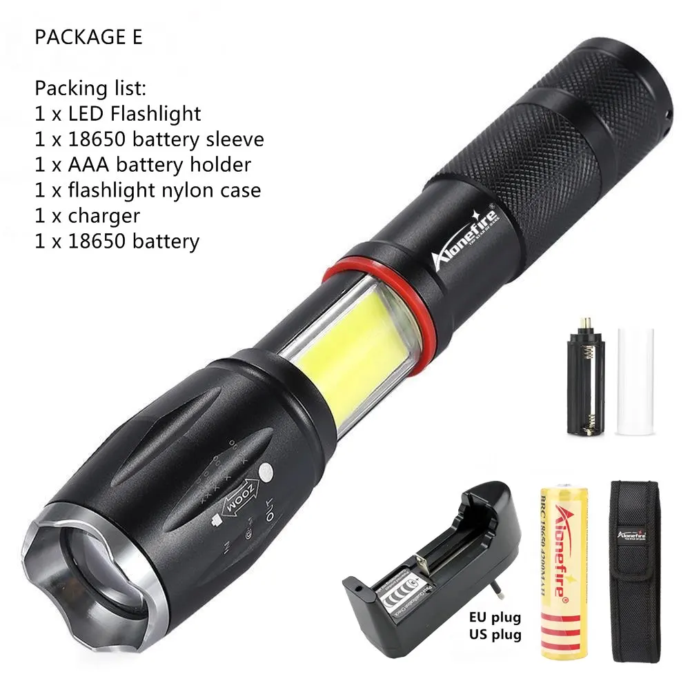 PACKAGE E AloneFire G701 Многофункциональный зум светодиодный фонарик 5000лм CREE XML T6 фонарь COB лампа магнит AAA 18650 перезаряжаемая батарея - Испускаемый цвет: PACKAGE E