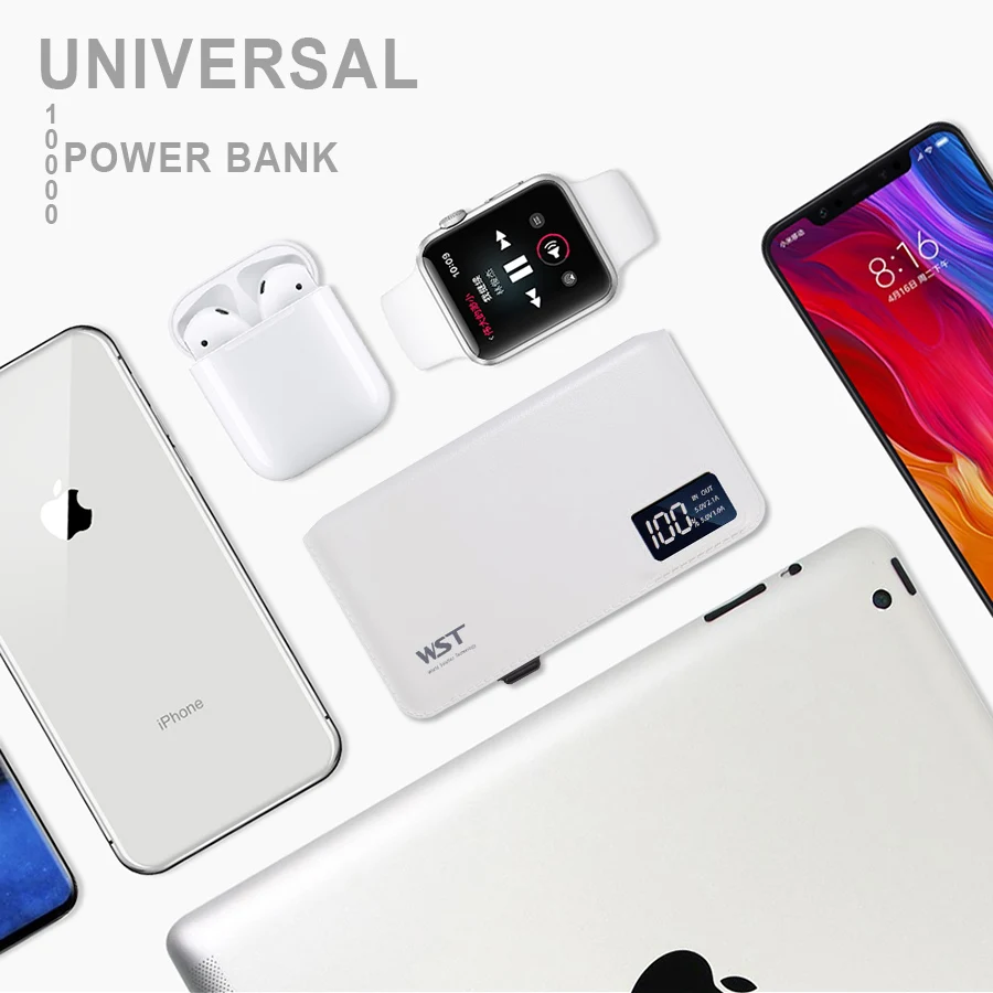 WST 10000mAh Портативный Мобильный Внешний Аккумулятор LED повербанк аккумулятор для