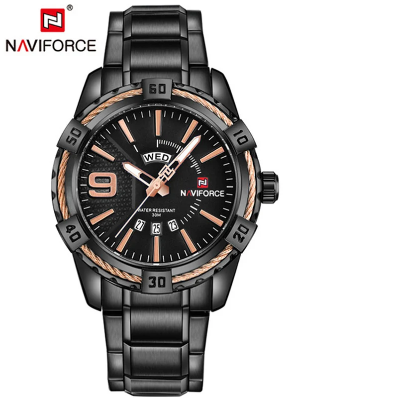 BRG NAVIFORCE часы мужские роскошные Брендовые спортивные полностью Стальные кварцевые часы мужские водонепроницаемые военные наручные часы relogio masculino - Цвет: BRG