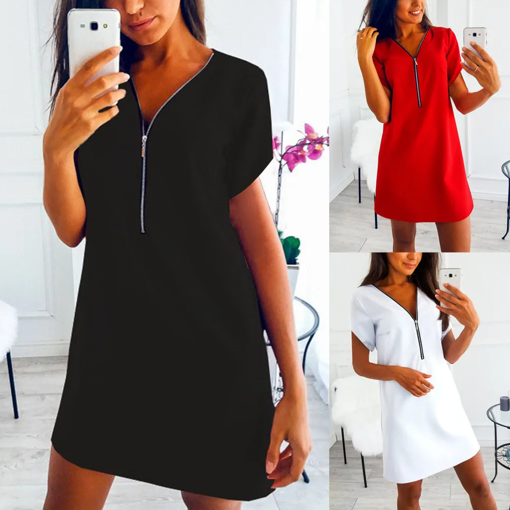 Женское летнее платье с коротким рукавом и V образным вырезом|Женские платья| |