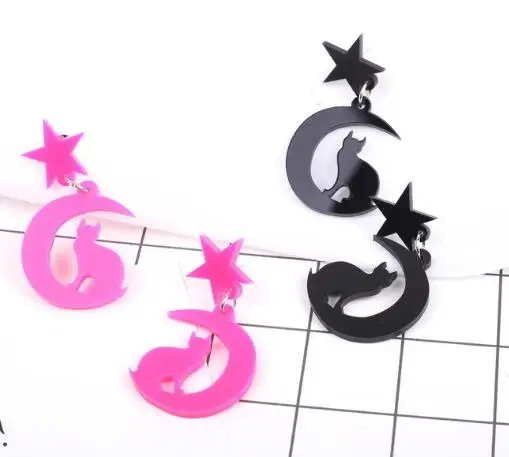 Акриловые Новые модные милые серьги подвески в виде кошек и Луны для женщин детей