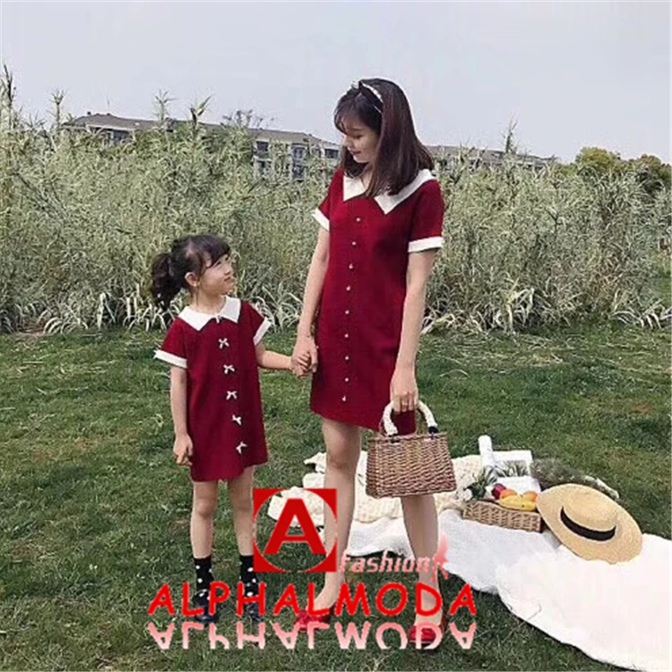 ALPHALMODA/Коллекция года, летняя одежда для родителей, комплекты однобортное свободное трикотажное платье с короткими рукавами для мамы и детей, летнее платье