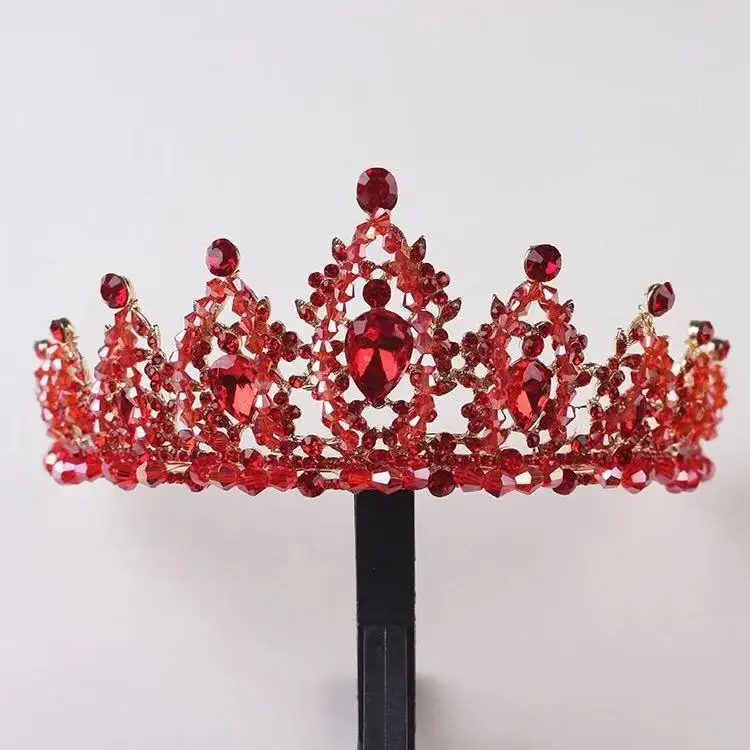 Red Minlover роскошный золотой цвет кристалл барокко свадебные диадемы Короны невесты аксессуары для волос принцессы головная повязка для женщин Девушка диадема G162 - Окраска металла: Red