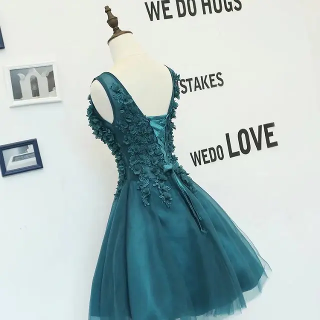 Fotos reais folais florais azul pavao vestido de formatura curto с цветами и листьями Павлин синие Бальные платья Короткие