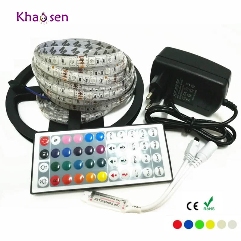 Лента Светодиодная гибкая 5 м 5050 RGB + пульт дистанционного управления адаптер