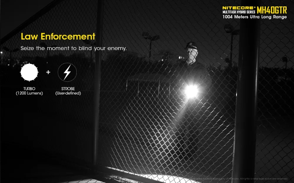 NITECORE MH40GTR светодиодный фонарь CREE XP-L HI V3 светодиодный 1200 люмен 1004 м охотничий поисковый фонарь с батареей 18650