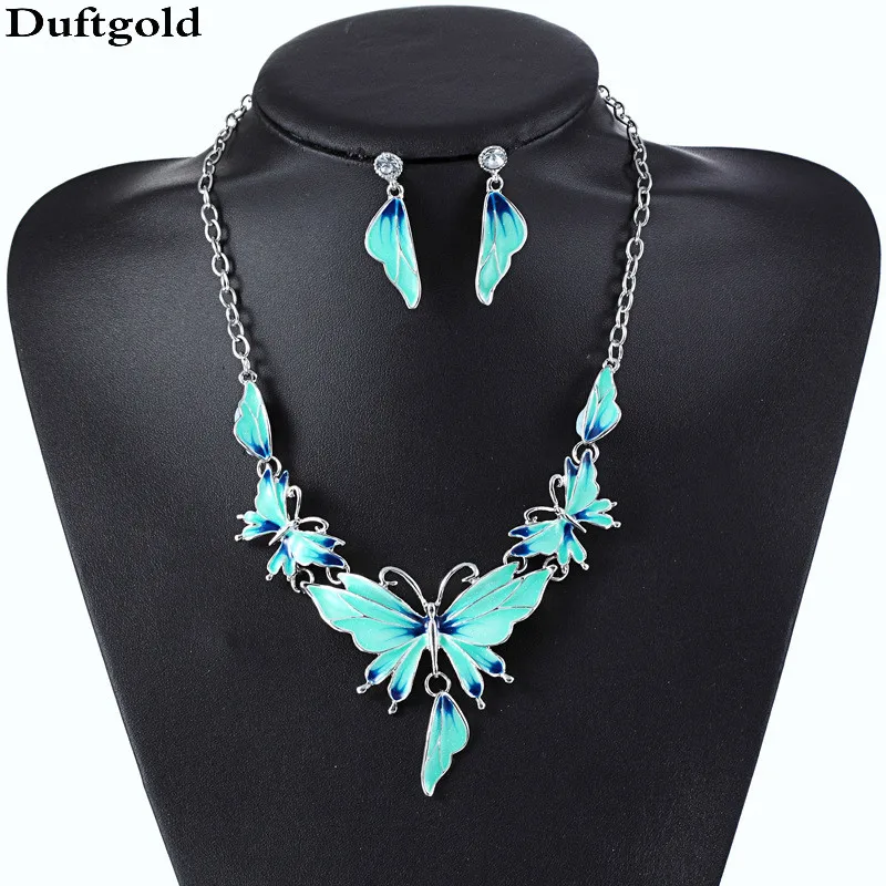 Новый Модный кулон-бабочка с эмалью и кристаллом вечерние серьги набор украшений