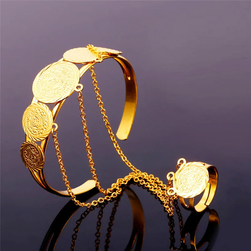 U7 Women Slave Bracelet Fashion Jewelry Wholesale Gold Color Round Antique Coin For H753 | Украшения и аксессуары