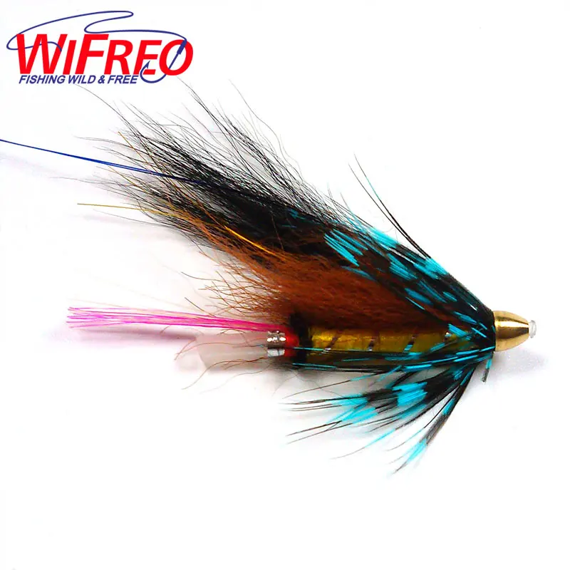 

Wifreo [4PCS] Conehead Tube Flies for Salmon Trout And Steelhead Fly Fishing Blue Grizzly Orange & Black Color