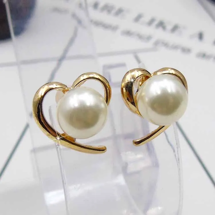 2019 New Arrival Gold Color Love Heart Stud Earring For Women Korean Style Pearl Earrings Fashion Party Wedding Jewelry Gift | Украшения и