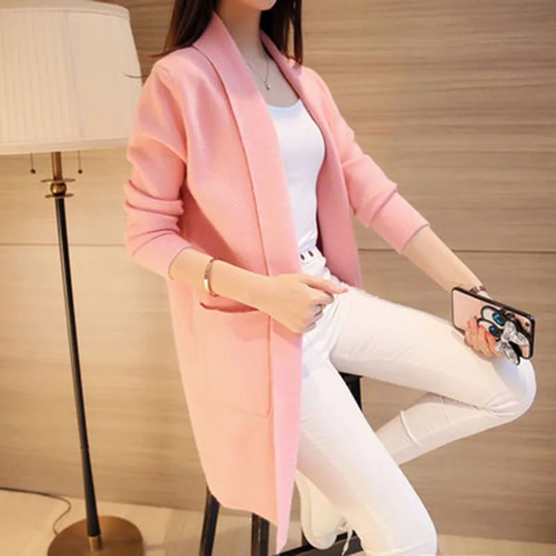 

2019 Spring and autumn New Wild Loose Long Knitwear Cardigan Women Sweater Coat Long Sleeve Coat Tide RQ187