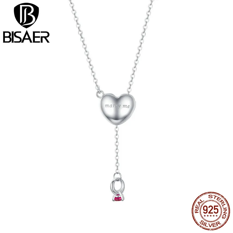 BISAER, романтичный стиль, 925 пробы, серебряное, сердце, роза, кисточка, подвеска, ожерелье для женщин, для свадебной вечеринки, цепочка, ожерелье GAN073