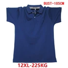 Мужская хлопковая футболка с короткими рукавами, летняя синяя футболка с отложным воротником, большие размеры, 8XL, 9XL, 10XL, 11XL, 12XL