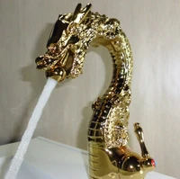 free ship gold pvd solid brass bathroom sink faucet animal faucet dragon faucet single hole