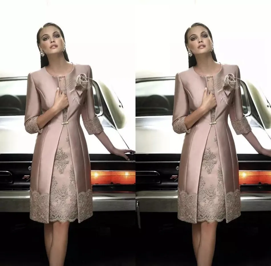 pink Изящные платья для матери невесты на свадьбу с круглым вырезом до колена, для мамы вечернее платье для ужина платья для женщин - Цвет: pink