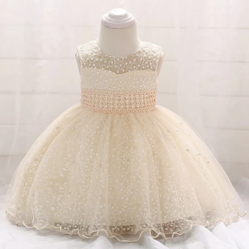 

baby fancy dress embroidery girls toddler's beaded floral mesh ball gown baptism infant children's clothing