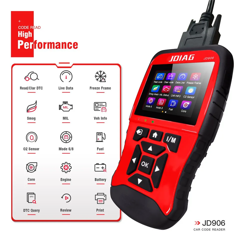 Инструмент сканирования OBDII/EOBD считыватель кодов JDiag JD906 считывание двигателя/эмиссионных кодов ошибок JD906 JD906S автоматический сканер