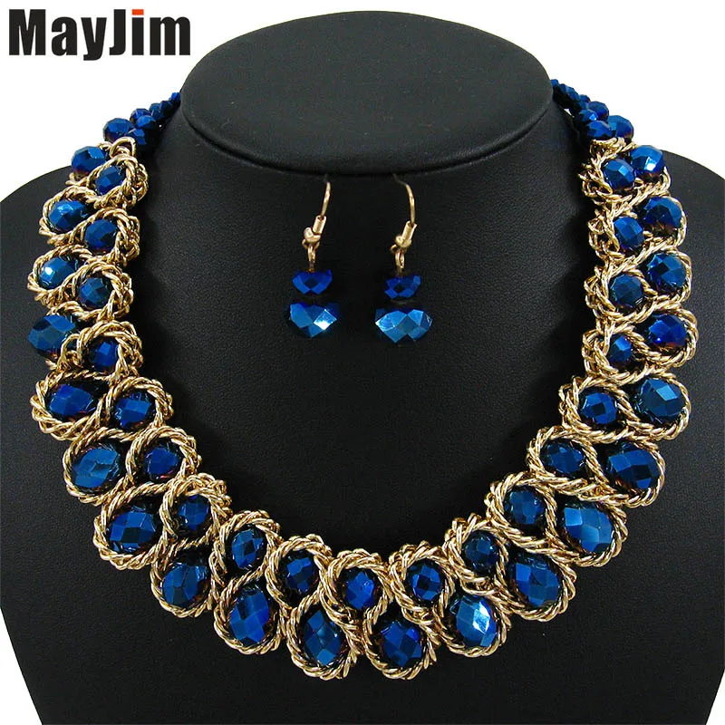 Заявление ожерелье мода ювелирные наборы Ручной Работы большой бусы кристалл