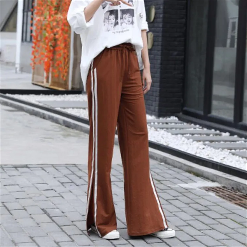 

Summer Wide Leg Pants Women Long Casual Loose Side Split Bohemian Sweatpants Harajuku Cotton Trousers Pantalon Femme 2020 B024