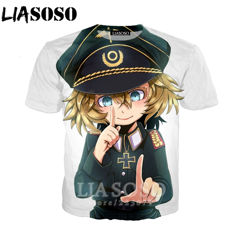 LIASOSO, летняя мужская и женская толстовка, 3D принт, аниме, Youjo Senki Saga of Tanya the Evil, футболка, короткий рукав, топ, пуловер, B086-03 - Цвет: 3