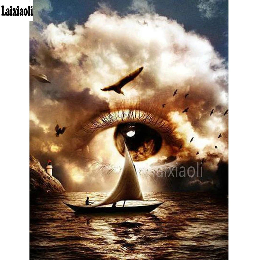 

New Diamond painting cross stitch eye abstract boat beach 5d Diy Diamond Embroidery Pasted mosaic full square Drill home decor