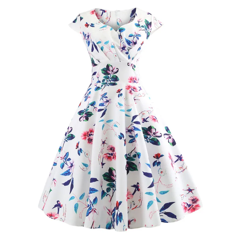 Повседневное летнее платье с коротким рукавом и цветочным принтом в стиле