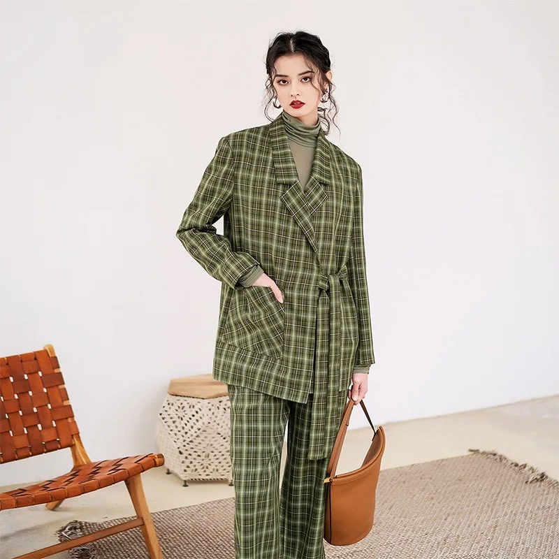 Женский элегантный блейзер в клетку винтажный офисный костюм с принтом весна