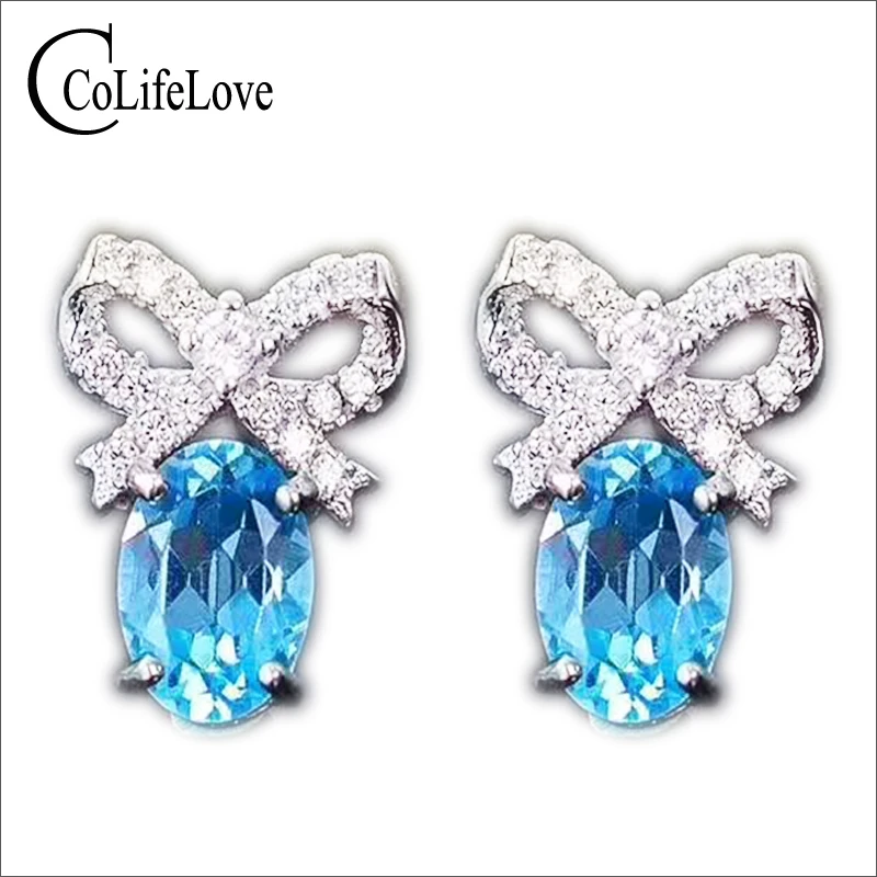 Элегантные серьги пусеты из серебра 925 пробы с топазом 4 мм * 6 мм|stud earrings|earrings forearring