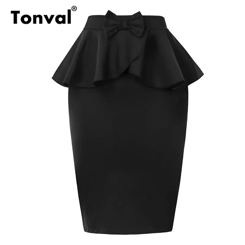 Tonval красная однотонная плиссированная Офисная Женская юбка-карандаш, женские винтажные Облегающие юбки с бантом и разрезом сзади, женские летние юбки с высокой талией