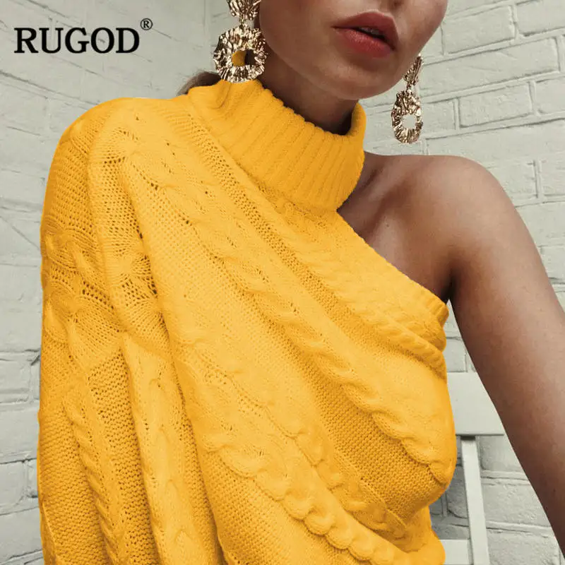 Женский свитер с одним плечом RUGOD повседневный однотонный вязаный перекрученным