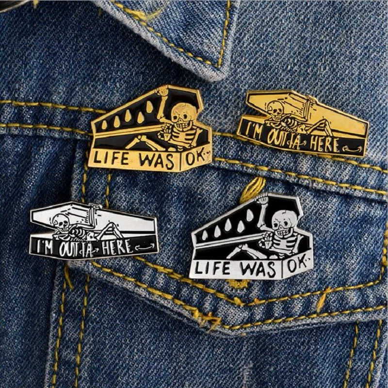 Креативный Скелет Череп гроб I'm Here Life Was Punk дизайн эмалированная брошь Милые