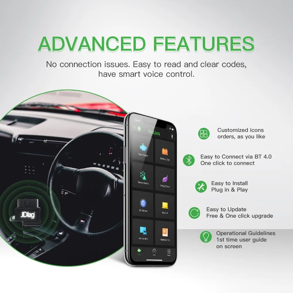JDiag Faslink M2 Bluetooth 4.0 OBDII Car Diagnostic Tool OBD2 Automotive Code Reader | Автомобили и мотоциклы