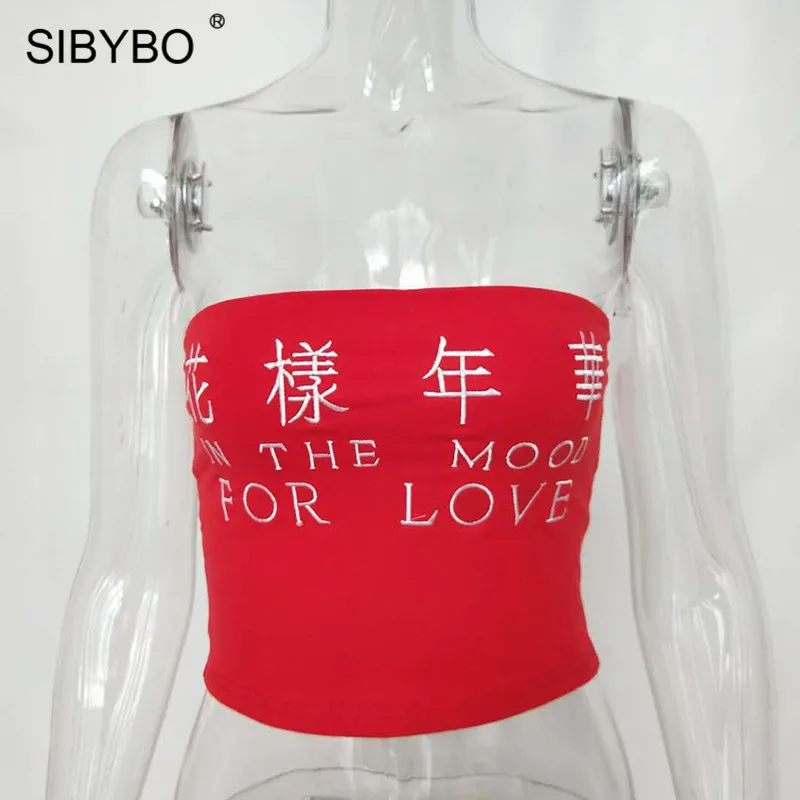 Кораллово-Красный Sibybo, с буквенным принтом, без бретелек, сексуальные топы для женщин, с открытыми плечами, тонкие короткие летние топы для женщин, открытая спина, пляжный укороченный Топ для женщин - Цвет: Кораллово-Красный