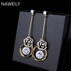 Роскошные корейские серьги Camellia с кубическим цирконием для женщин, модные дизайнерские серьги золотого цвета с фианитом, длинные серьги ювелирные изделия безделушки