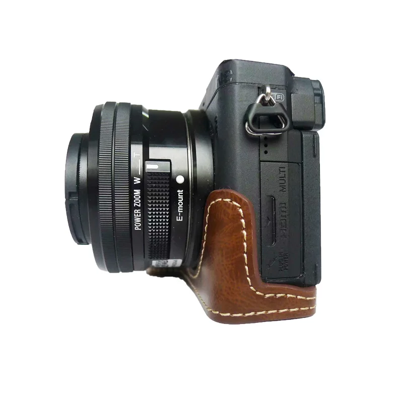 PU Leather case Camera Bag half body cover For SONY A6400 A6600 portable shell With Battery Opening | Электроника