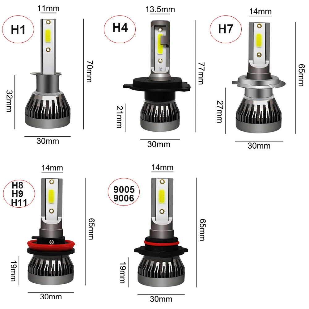 Uttril 4 шт. автомобильные фары H7 LED H4 светодиодные лампы H1 H8 H9 H11 9005 HB3 9006 HB4 Lampada 6000 лм K