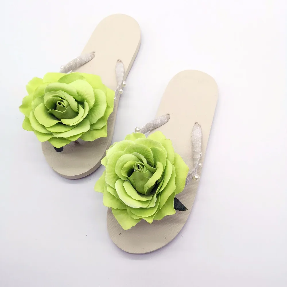 Летние Новые богемные пляжные женские шлепанцы HAHAFLOWER с зелеными розами тапочки