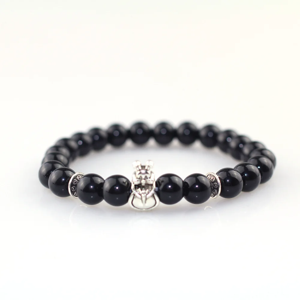 8MM Antique Silver Leopard Head &ampStrawberry Bracelet Men Jewelry Fashion Black Matte natural Stone obsidian Beads | Украшения и