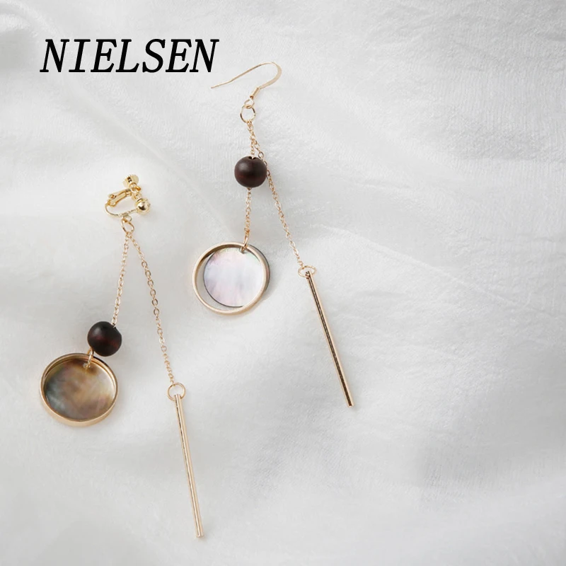 NIELSEN New Women's Long Party Earring Jewelery Natural Sea Butterfly Shell Ear Cuff Logs Earrings Geometric Ohrringe | Украшения и
