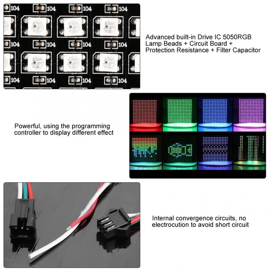 WS2812B RGB 16*16 пикселей цифровой гибкий точечный индивидуально адресуемый светодиодный дисплей Scree Wattmeter
