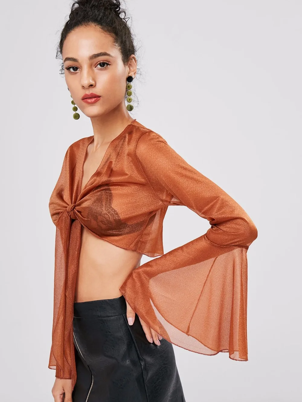 Новинка 2019 летняя сексуальная прозрачная короткая блузка сетчатый галстук