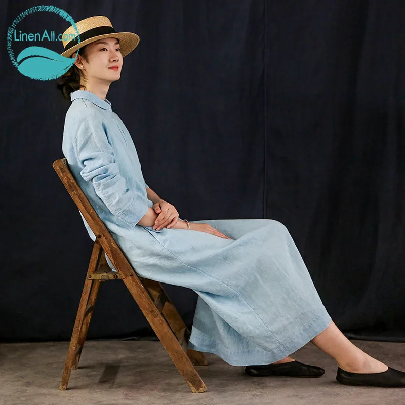 Linenall оригинальный дизайн 100% лен вышитые вручную винтажные Длинные рукава