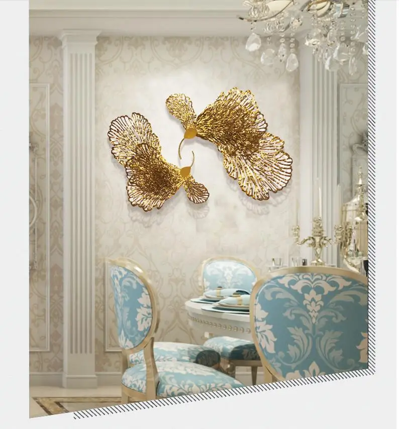 European Wrought Iron Butterfly Flower Wall Hanging Hotel Porch Wall Mural Decoration Livingroom Model Room Wall Sticker Crafts