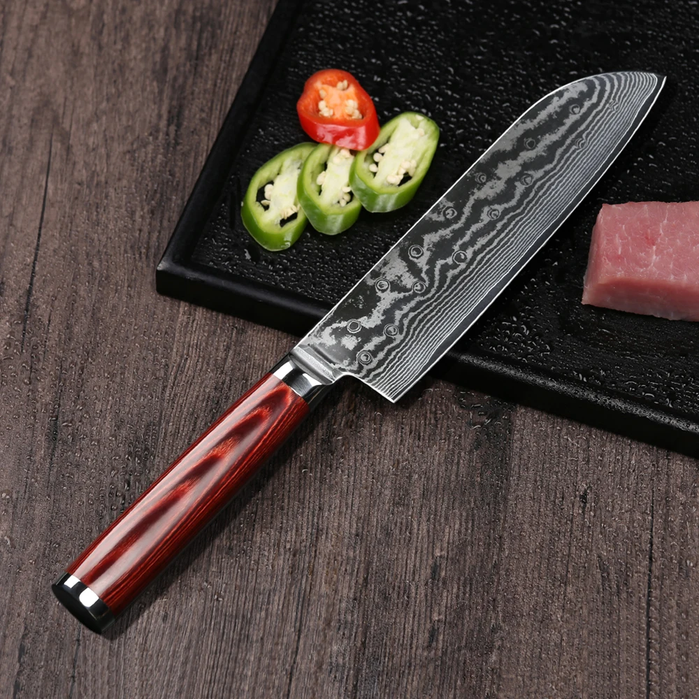 TUOHE 7 дюймовые ножи шеф повара для нарезки дамасской стали 67 слоев нож Santoku VG10