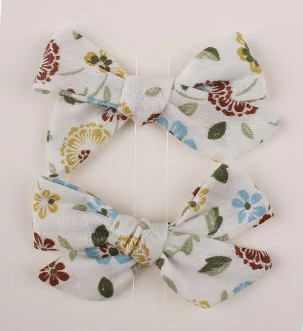 

60Pcs/lot 3.2" New Floral Printed Hair Bow With Nylon headband Or Hair Clip School Girl Bow Headbands knotbow Hair Accessory