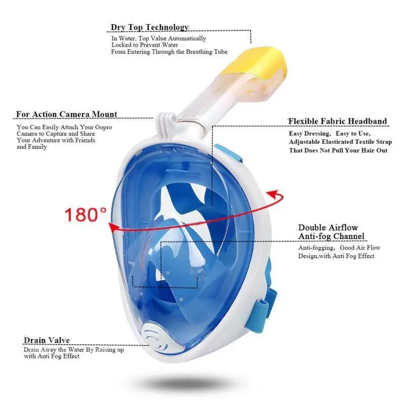 Underwater Summer Sport Scuba Diving Mask Full Face Snorkeling Mask Anti Fog Snorkeling Diving Mask For Swimming Spearfishing