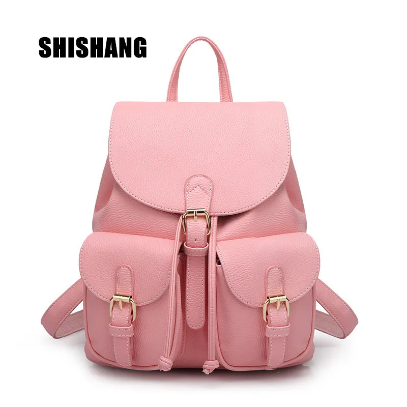 SHISHANG women backpack Senior PU Korean fashion solid color soft surface schoolbag shoulder bag mochila 5 colors | Багаж и сумки