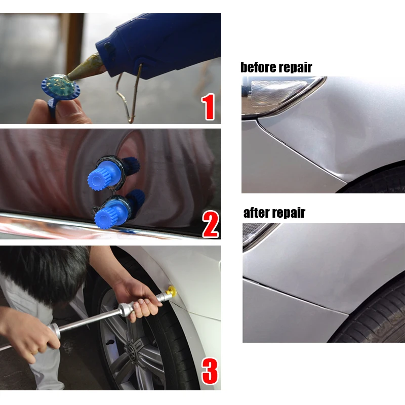 

PDR Tools Paintless Dent Repair Tool Kit Hot Melt Glue Gun Auto Dent Puller Suction Cup Dent Pulling Bridge Glue Tabs Set