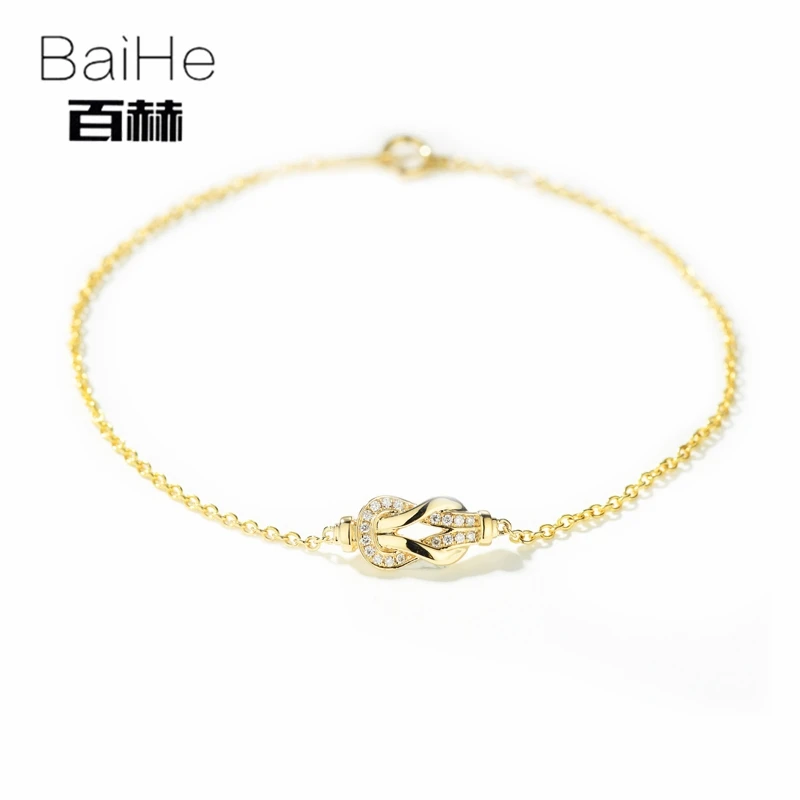 BAIHE Solid 14 K желтое золото 0.05ct Сертифицированный H/SI натуральные Алмазы обручальные женские классические ювелирные изделия браслет